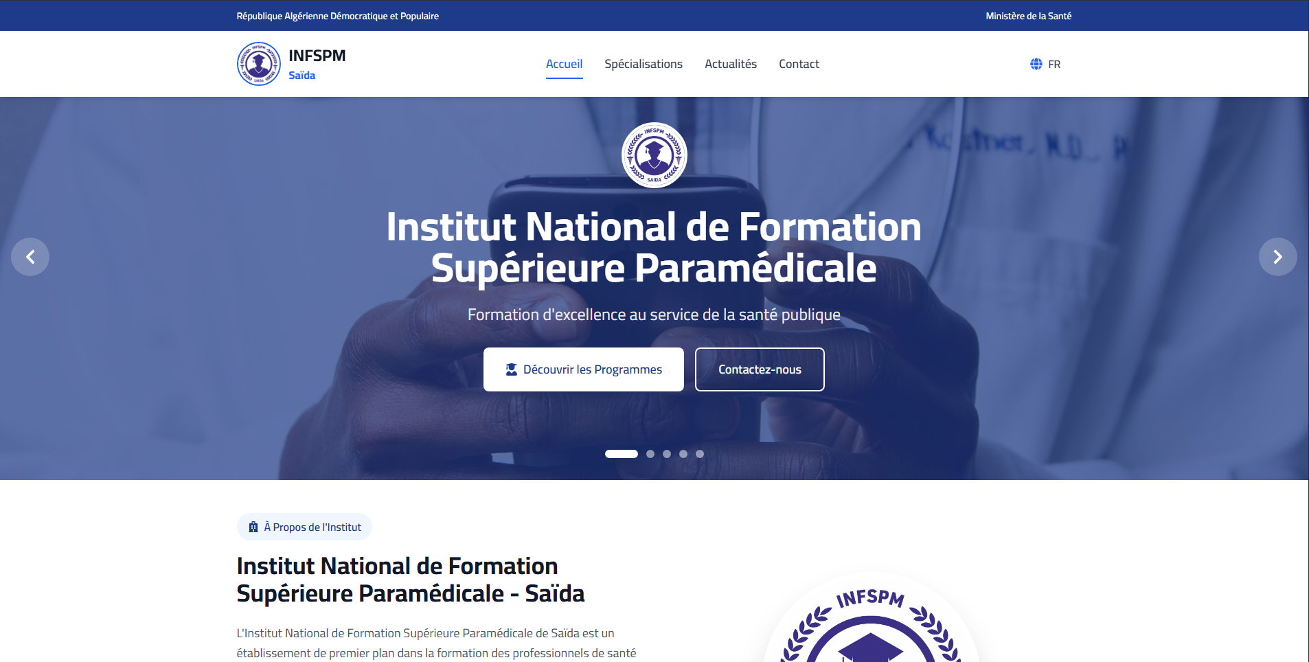 INFSPM Saida - National Institute of Higher Paramedical Training Platform