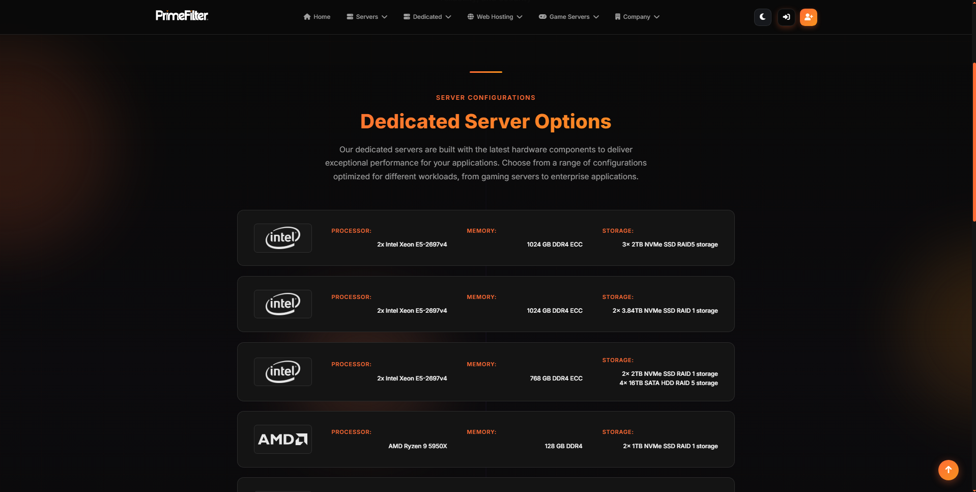 PrimeShield (PrimeFilter) Hosting Website - Server hardware details