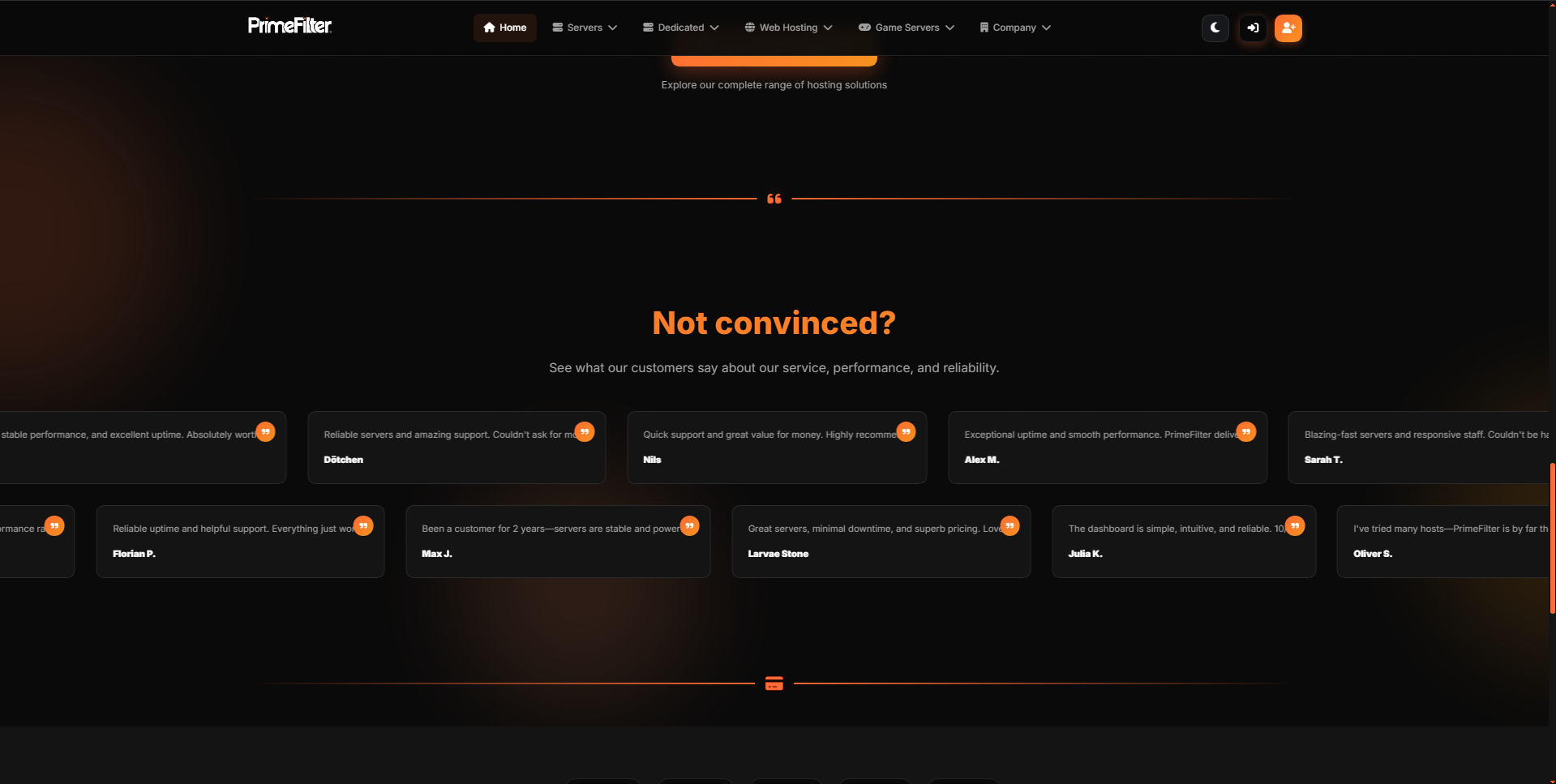 PrimeShield (PrimeFilter) Hosting Website - Customer testimonials