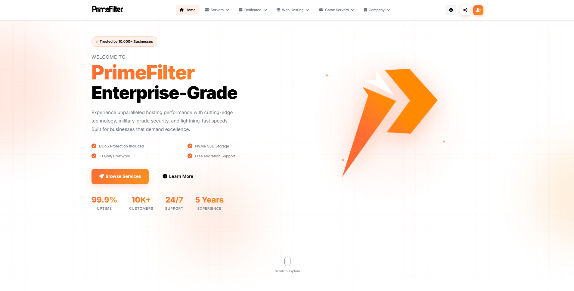PrimeShield (PrimeFilter) Hosting Website - Light theme variant