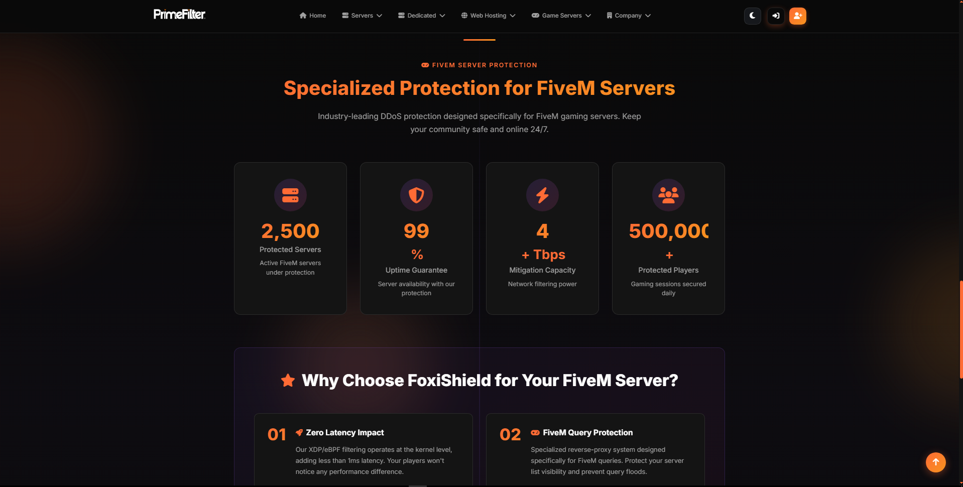 PrimeShield (PrimeFilter) Hosting Website - Security shield details