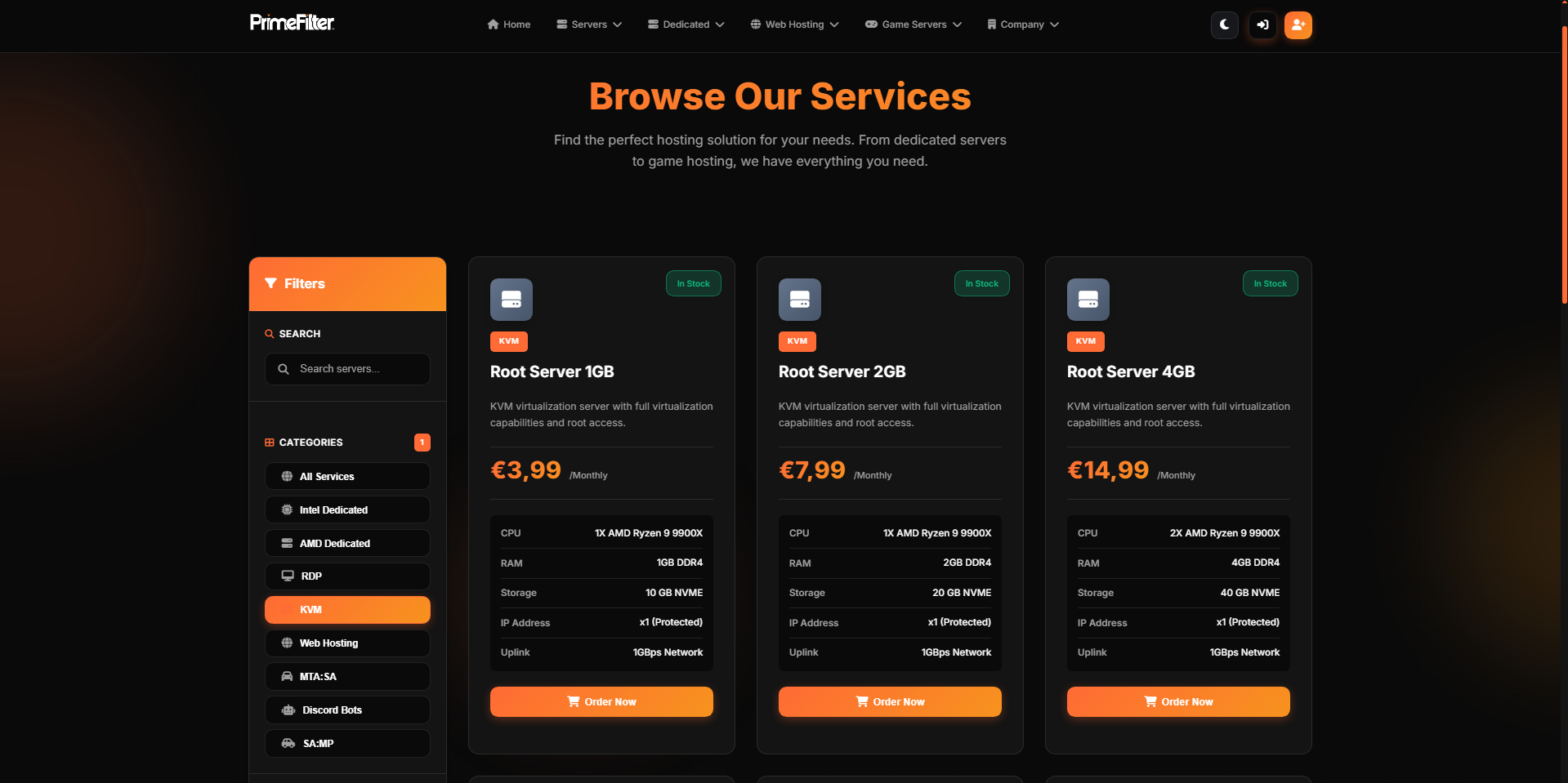 PrimeShield (PrimeFilter) Hosting Website - Shop page