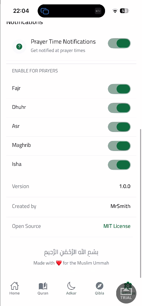 Adkar - Islamic Mobile App - Notification Settings