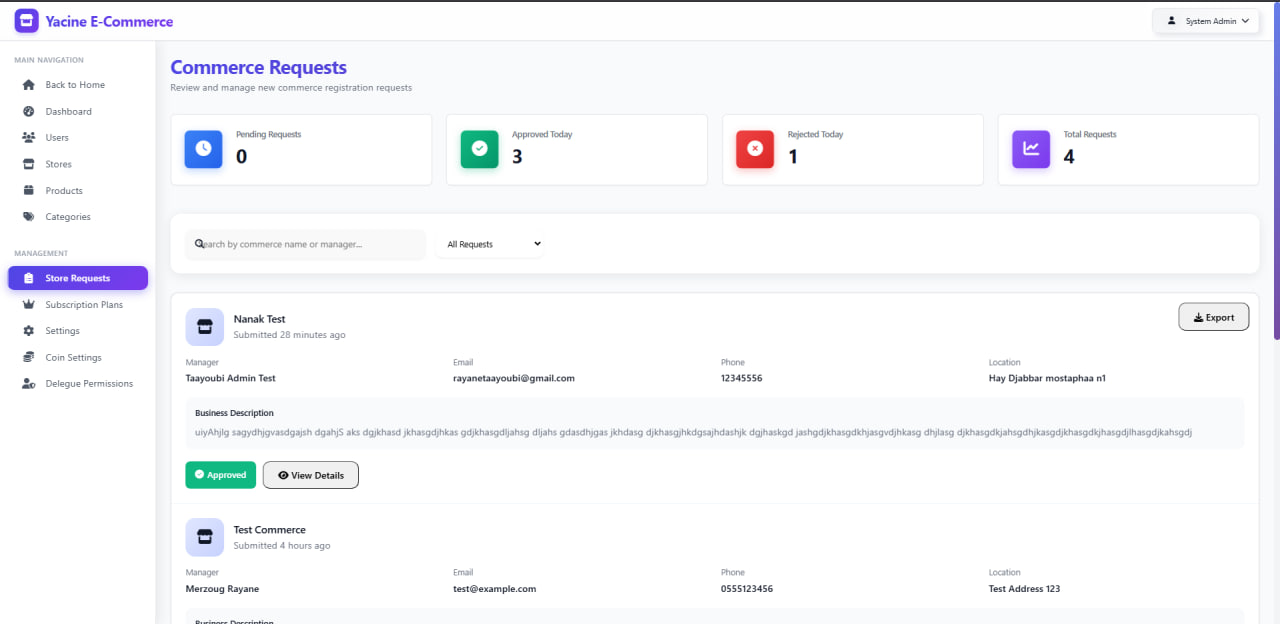 Smothy Commerce - Multi-Vendor E-Commerce Platform - Store Requests - Vendor application management system