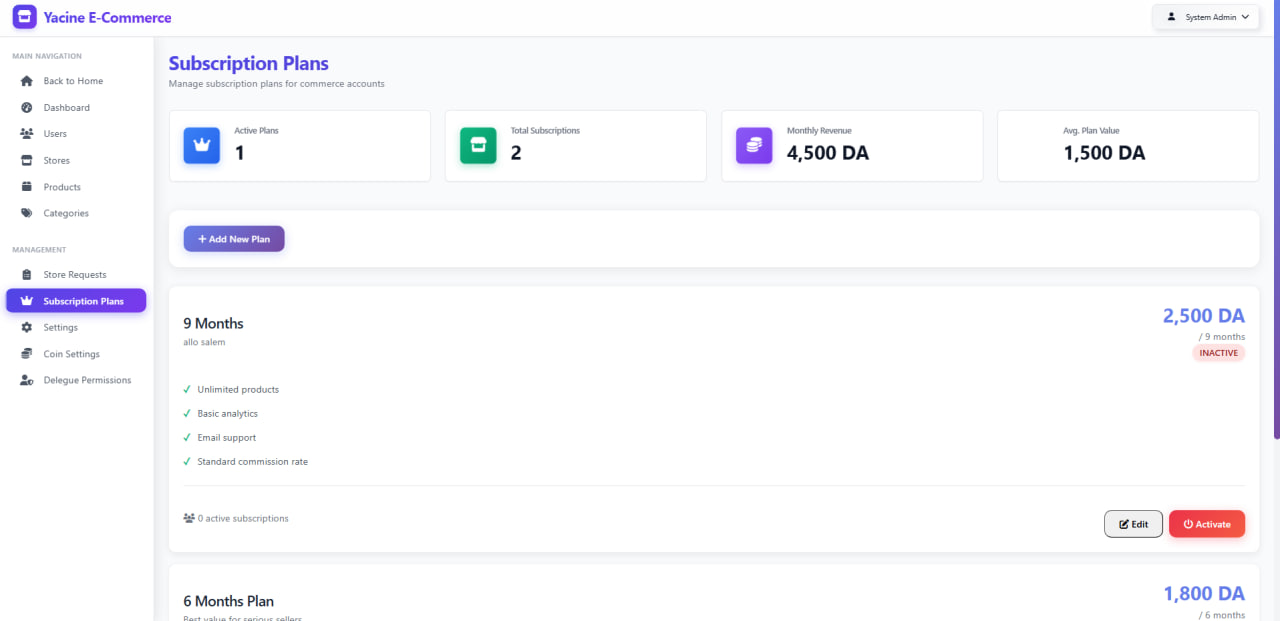 Smothy Commerce - Multi-Vendor E-Commerce Platform - Subscription Plans - Tiered vendor subscription management