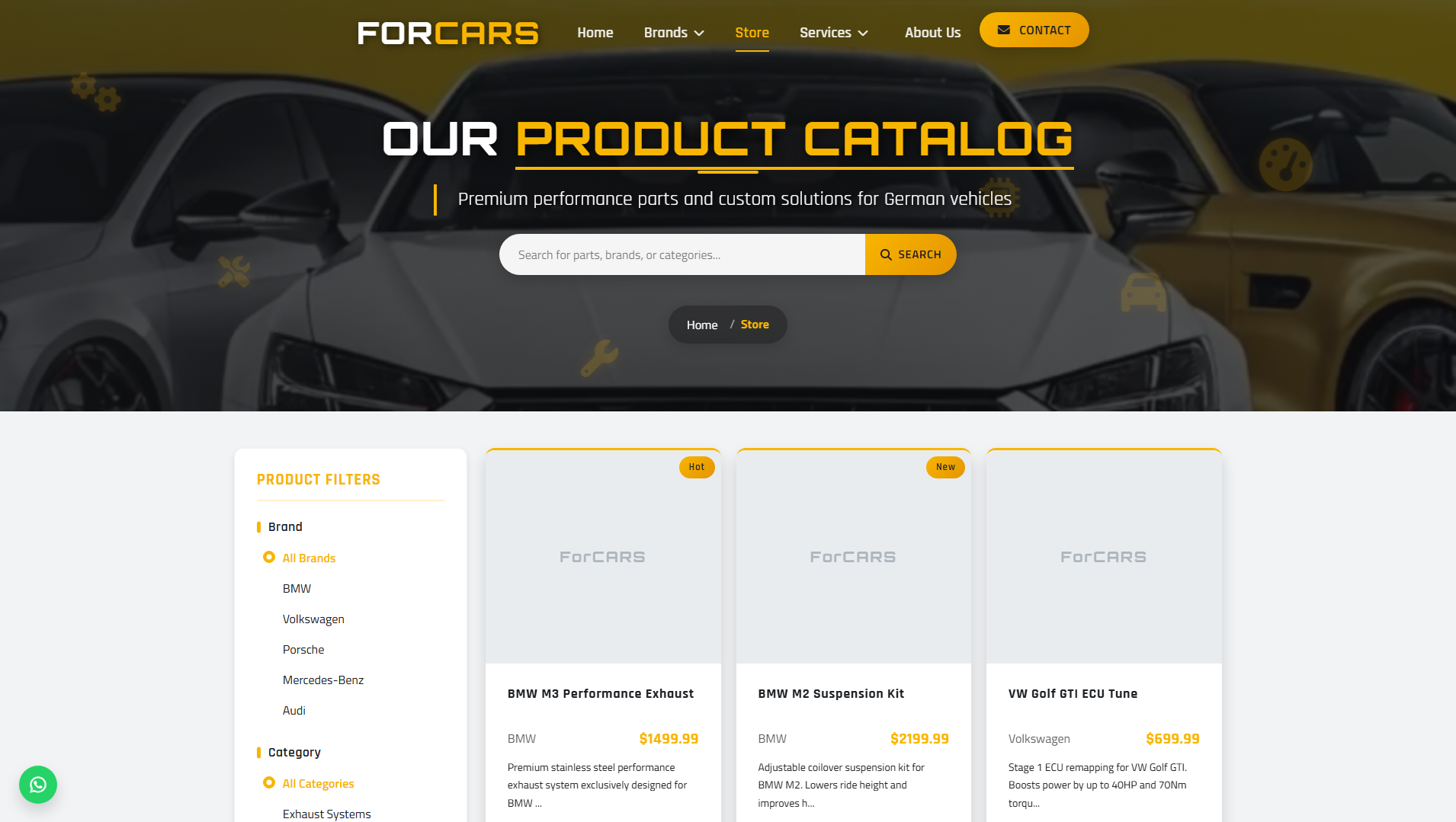 ForCARS Website - Store section
