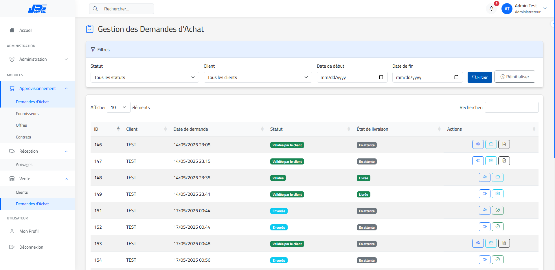 Naftal SCM - Supply Chain Management System - Management Modules - Access to various system management functionalities