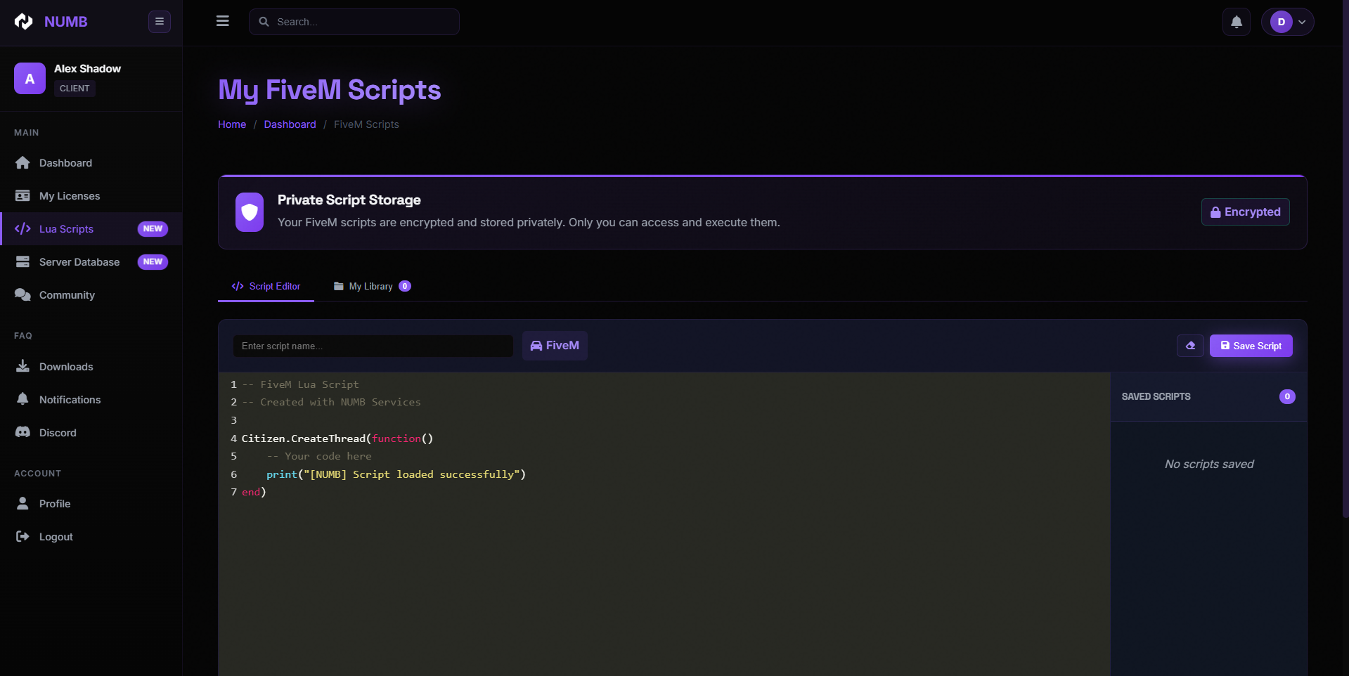 NUMB Services - Premium FiveM Gaming Enhancement Platform - Lua Script Executor - Advanced script marketplace with community-shared modifications