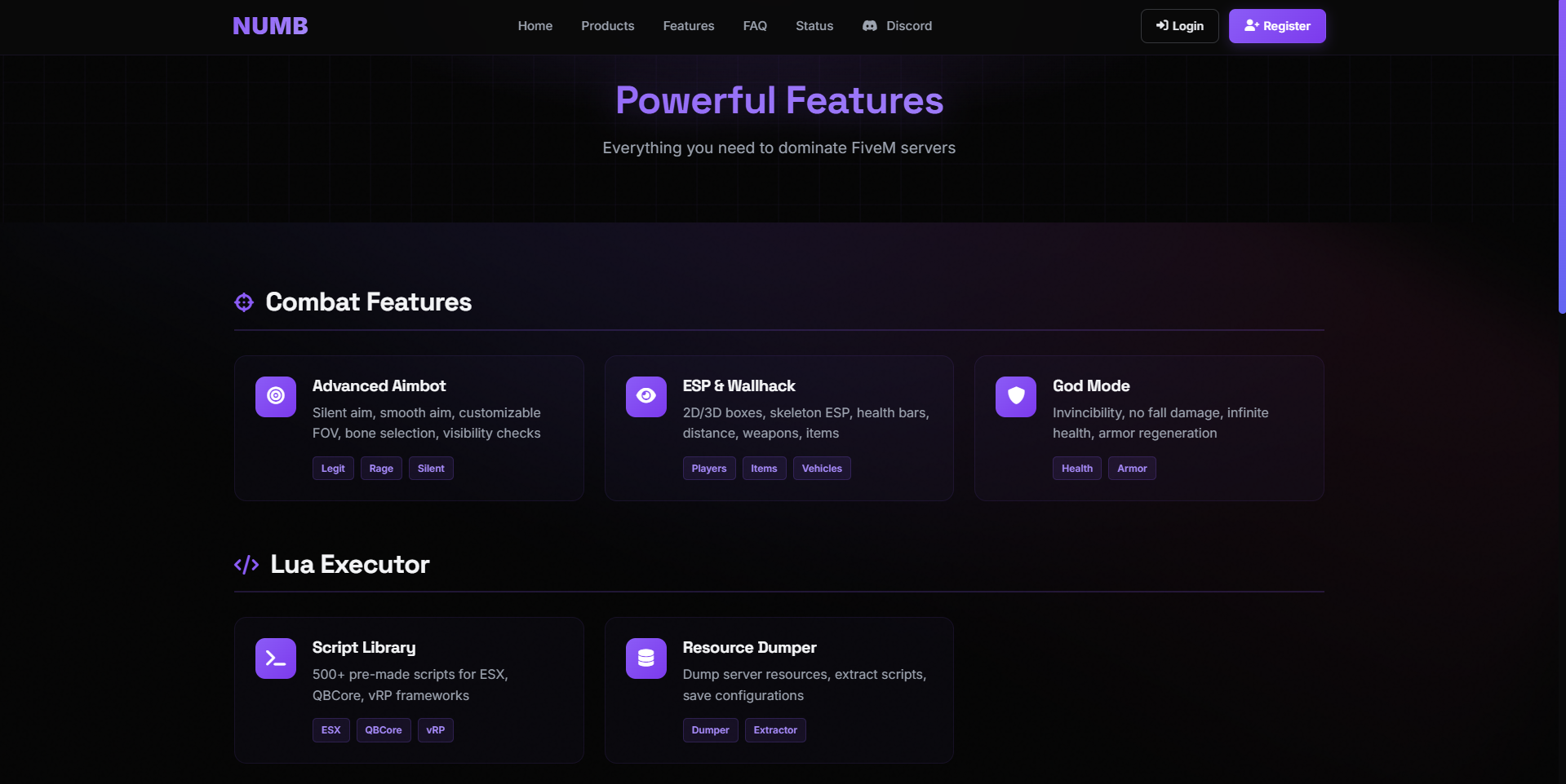NUMB Services - Premium FiveM Gaming Enhancement Platform - Features Overview - Complete capability showcase with technical specifications