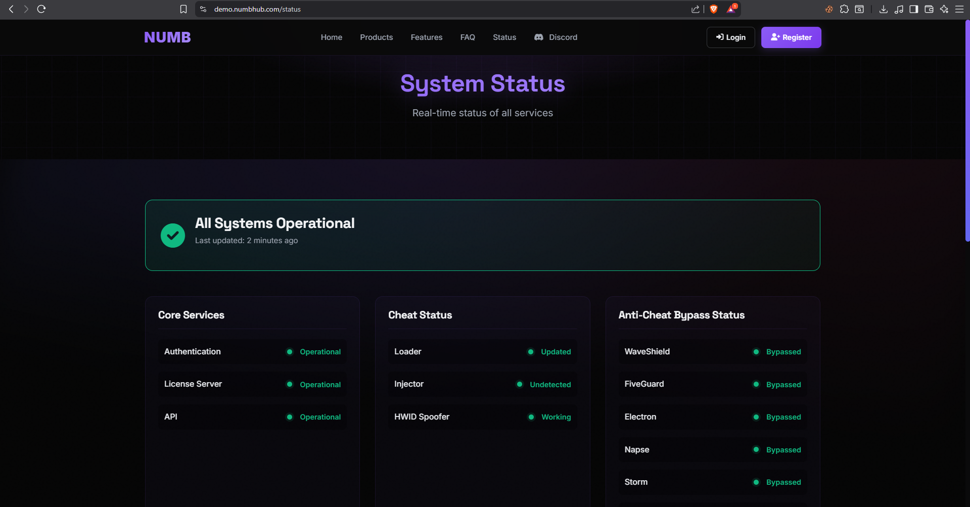 NUMB Services - Premium FiveM Gaming Enhancement Platform - Status Page - Real-time service monitoring and uptime statistics