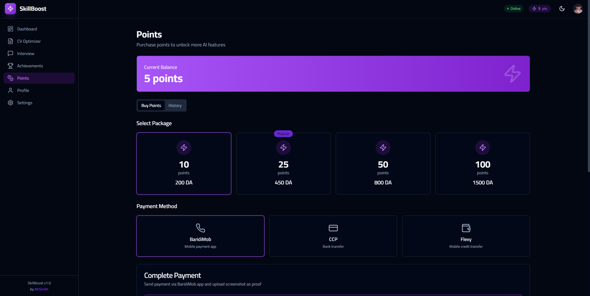 SkillBoost - AI-Powered Career Development Platform - Points and rewards tracking