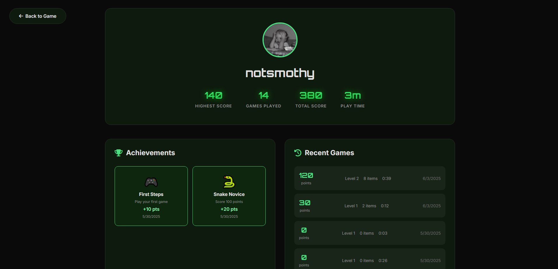 Snake Game Pro - Multiplayer Snake with Discord Auth - page with Discord login and profile and achievements preview